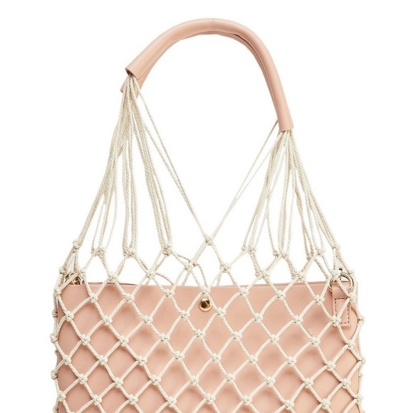 NWT LIKE DREAMS Removable Macrame Overlay Vegan Leather Blush Pink Shoulder Bag - Picture 3 of 7